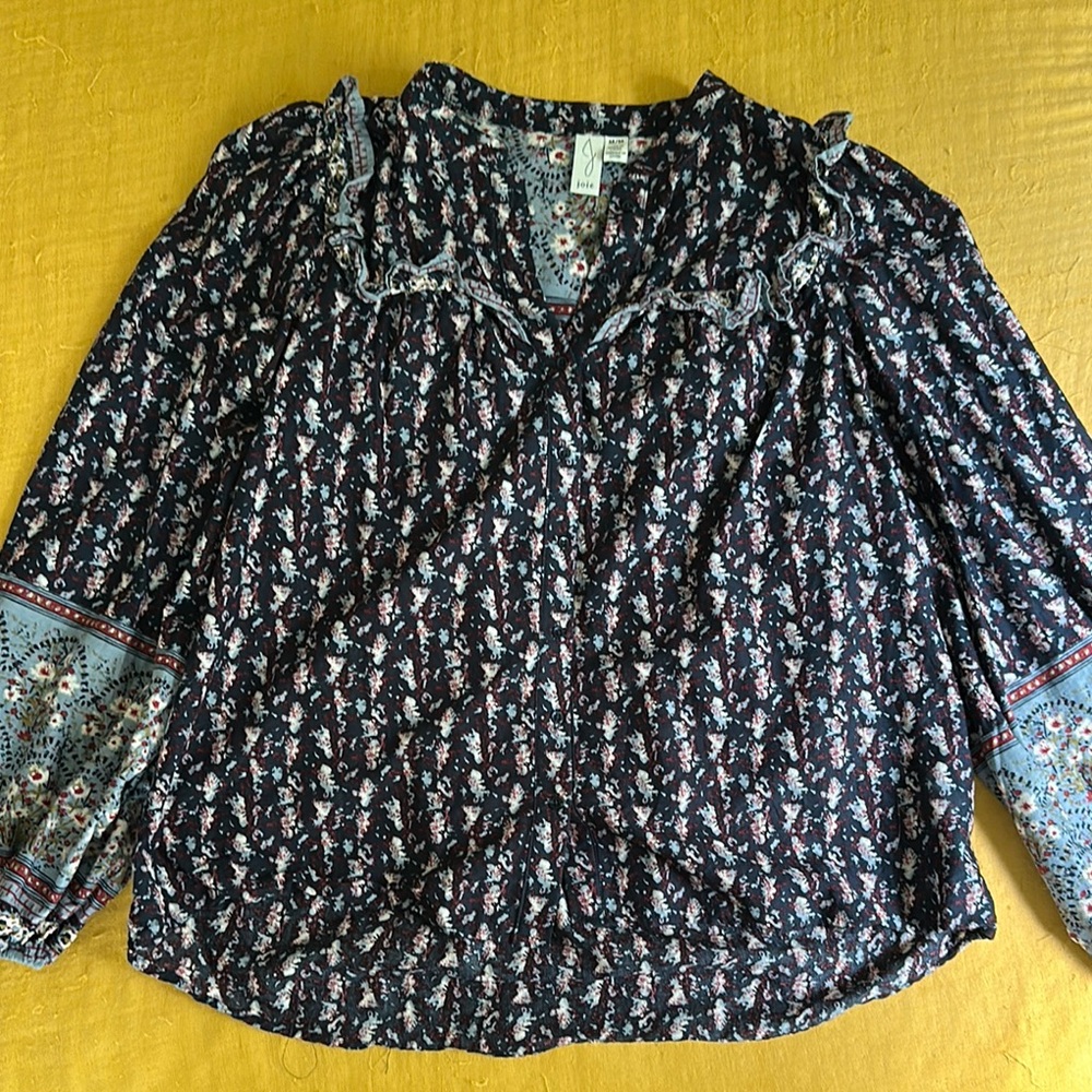 Joie Floral Ruffle Blouse - Black and Blue